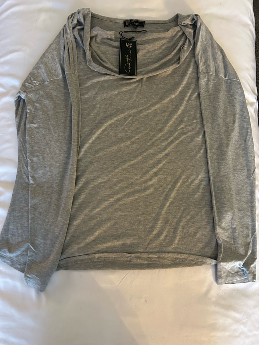 DG2 Light Grey Long-Sleeve Shirt With Cow Neck Collar.